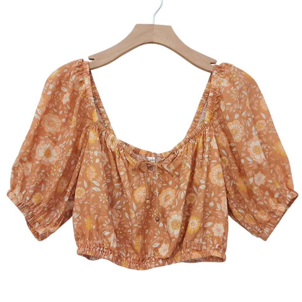Spell & The Gypsy Collective Floral Crop Top Women Small Orange Organic Cotton
